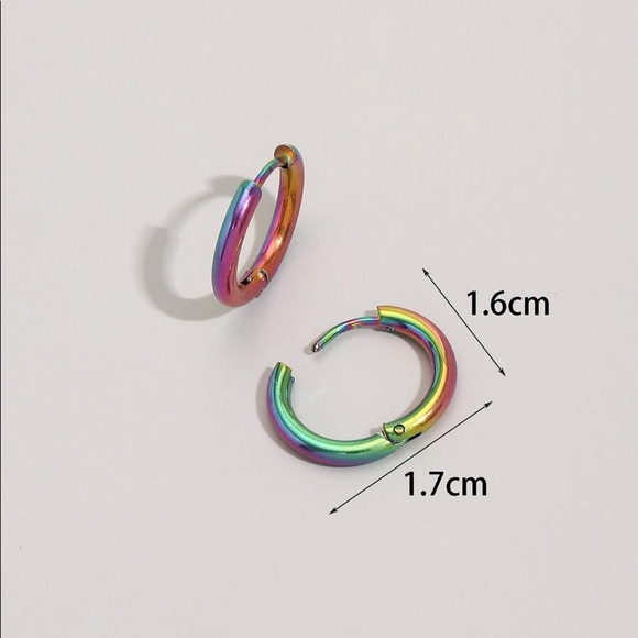 Oil Slick Titanium Thick Hoop Ear Hugger Steel Earrings, Unisex - Picture 4 of 4